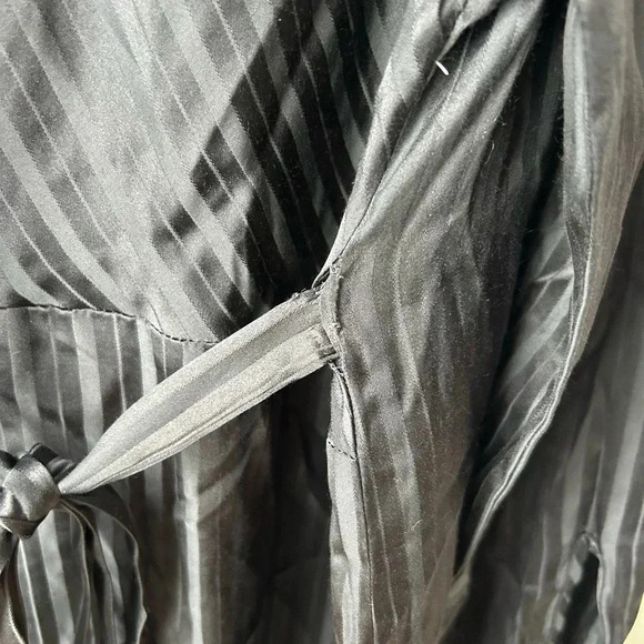 Aritzia Wilfred Silk Striped Mini Dress Navy Blue Tie Waist Long Sleeve Size L - Picture 12 of 15